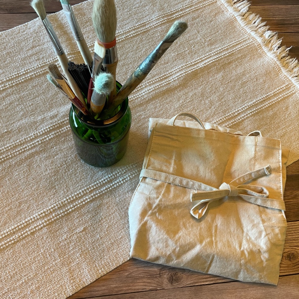 Vintage Artist Paintbrushes, Glass Jar & Smock